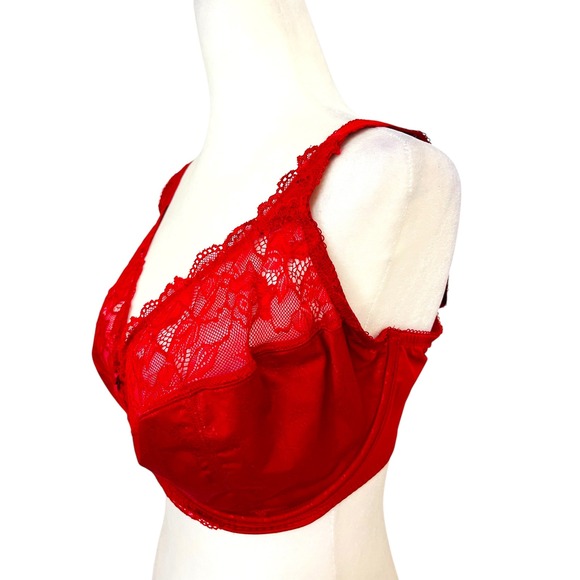 Delimira Minimizer Bra Full Coverage Lace Underwire Support Red 36I - Picture 2 of 7